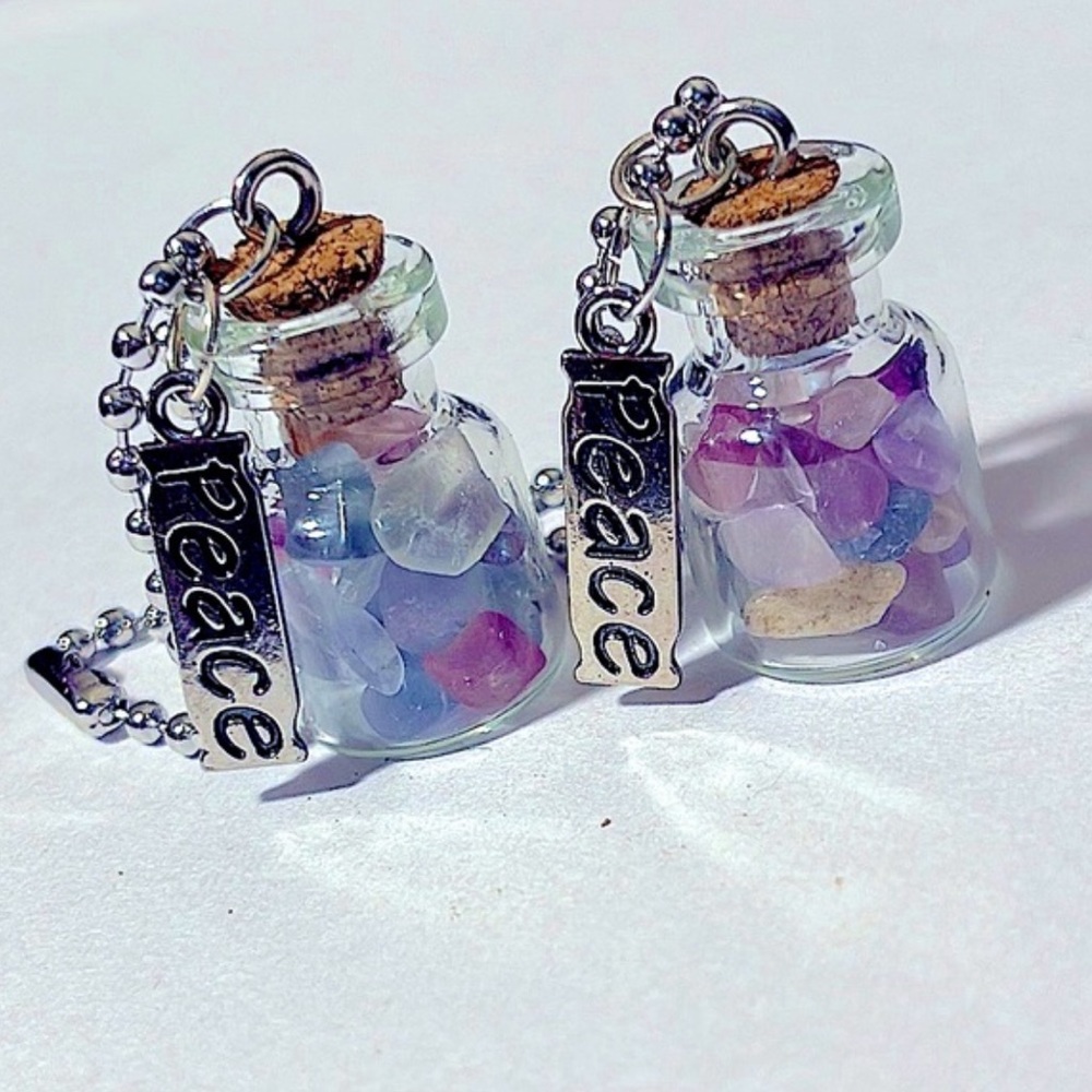 Will Power & Grace Intention Glass Vial Crystal Fluorite & Charm Key Chain